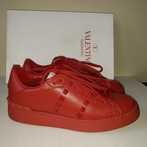Valentino Garavani 11. Women Rockstud Studded Leather Sneakers Shoes Red - Picture 7 of 12